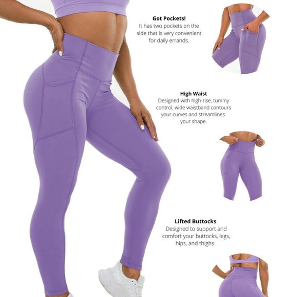 High Waisted Leggings for Women - Buttery Soft Pants with Pockets, Workout Yoga - Picture 3 of 7